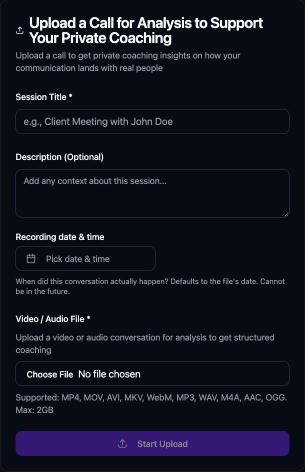 Upload form for adding a recorded conversation to Rapport Score.